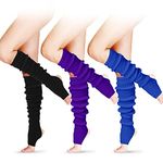 SATINIOR Long Stirrup Yoga Leg Warmers 24 Inch over the Knee Ribbed Knit Leg Warmer for Women 80s Party Dance Sports, Black, Purple, Sapphire, One Size