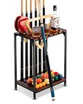 EXTCCT Billiards Pool Stick Holder - Floor Stand Pool Cue Rack with Ping Pong Paddle Holder - Hardwood Pool Cue Organizer for 12 Cues Sticks and Table Tennis Accessories (Brown)