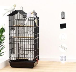 Bird Cage, 3 Perches Small and Medium-Sized, Aviary Parrot Budgie Finch Canary Wheels, Black Slide-Out Removable Tray