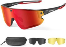 Odoland Polarized Magnetic Sports Sunglasses, Black Frame Plated Red Lense, Replaceable Grey Lense and Night Vision Lense for Men Women Adult for Riding Driving Fishing