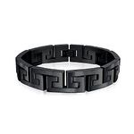 Bling Jewelry Stylish Masculine Geometric Infinity Key Link Bracelet for Teens Men Black IP Stainless Steel 9 Inch Length 12MM Width