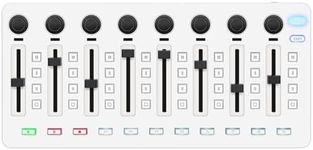 M-WAVE Wireless MIDI Controller Mixer, Bluetooth Portable USB MIDI Controller Mixer with 8 assignable control actuators, 8 Knobs, Rechargeable battery. Integration with Popular DAWs (White Mixer)