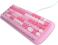 Lomiluskr Cute Colorful Wired Mechanical Keyboard for Girls and Kids, Round Keycaps, Compact 84 Keys, 10 Lighting Effects White Backlit, Pink Switch (Pink)