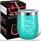 Patelai Cousin Gifts For Women Cousin Wine Tumbler Sisters by Heart Friends by Choice Coffee Mug, Christmas Mug Tumbler for Cousins, 12 oz Vacuum Insulated Wine Tumbler with Gift Box (Mint Green)