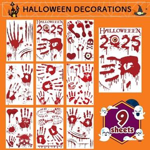 Halloween Party Decorations - Bloody Handprint Footprint Window Clings for Halloween Decorations Indoor Outdoor | Trick or Treat Stickers Decals Window Decor for Office Door Wall Party Favors Supplies