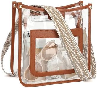 Clear Bag for Stadium Events - Clear Purses for Women Stadium Crossbody with Guitar Strap, Clear Tote Bag Transparent Purses for Concerts (Brown)