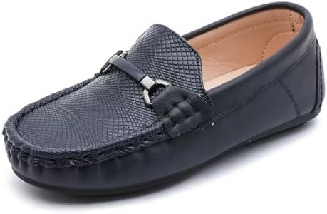 DADAWEN Boys Girls Soft Leather Loafer Casual Slip-On Moccasin Flats Dress Shoes Penny Boat Shoes School Wedding Church Loafers (Toddler/Little Kid/Big Kid) Dark Blue US Size 8 M Toddler