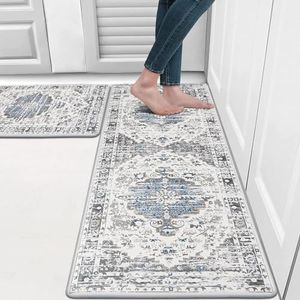 HEBE Anti Fatigue Kitchen Mat Set of 2 Non Slip Kitchen Rugs and Mats Cushioned Kitchen Mats for Floor Waterproof Distressed Boho Kitchen Rug Carpet Runner for Sink Laundry Office