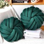 Knot Pillow Velvet Round throw Pillow for sofa, couch, car, floor Pillow, Soft, Baby, Decorative, Embroidered Cushion Pillow (Emerald Green)