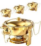 Beviliu Buffet Food Warmer Server - 4-Pack 6 Litre / 5.5QT Chafing Dish Set with Burners, Gold Warming Trays for Buffets, Catering, Parties & Weddings