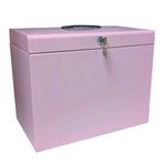 Cathedral Products A4 Steel File Box with Starter Pack of 5 Suspension Files - Pastel Pink