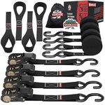 Vehiclex Ratchet Tie Down Straps (1800 Lbs Break Strength) - 15 Ft Versatile Straps for Powersports, Garage, and Outdoor Use - Soft Loops, Deep S-Hooks & Comfort Grip Handle (4 Pack, Black)