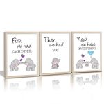 KAIRNE Watercolor Elephant Family Framed Canvas Wall Art ,First We Had Each Other Quote Art Print,Nursery Animal Love Words Picture Ready to Hang For Kids Room Decor