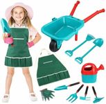 KIDBOT Kids Garden Tool Toy Set Wheelbarrow Watering Can Gardening Gloves Playset Outdoor Utility Cart Apron Trowel Rake Shove