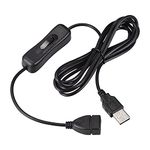 MECCANIXITY USB Cable with ON/Off Switch, USB Male to Female Extension Cord 2M Black, for LED Desk Lamp LED Strip