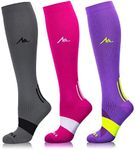 NEWZILL Medical Compression Socks for Women & Men Circulation 20-30 mmHg, Best for Running Athletic Hiking Travel Flight Nurses (3-Pairs, Gray/Pink/Purple, XXL)