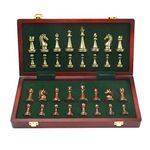 Large Metal Deluxe Chess Retro Copper Plated Alloy Chess Adult Set Board Game Portable Wooden Box Storage Folding, 2 Players Chess Set