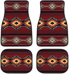 LONSANT Aztec Car Floor Mats Set of 4,Southwest Native American Tribal Aztec Navajo Striped Red Print Vehicle Front Rear Car Floor Carpets Rugs Non-Slip Car Accessories Universal Fit for Car Truck