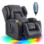 DRMBOOK Dual Motor Power Swivel Rocker Recliner Chairs, Electric Wall Hugger Reclining Sofa with Massage & Heat, Overstuffed Theater Seating with LED/USB/Type-C Ports (Velvet Grey, Single Chair)