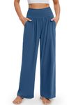 Gracyoga Wide Leg Pants for Women Casual Loose Yoga Sweatpants Comfy High Waisted Lounge Pajama Flowy Pants with Pockets Blue