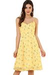 Allegra K Women's Floral Sundress Summer 2024 Tie Shoulder Smocked Spaghetti Strap Dress, Yellow, L