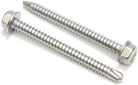 Bolt Dropper No. 12 x 2 Stainless Hex Washer Head Self Drilling Screws - 100 pc - 410 Stainless Steel Self Tapping TEK, No. 3 Point, Plain Finish