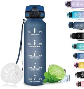 Grsta Gourde, 500ml Gourde Enfant, Gourde Sport avec Filtre, Facile à Nettoyer, Gourde Motivation avec Marqueur de Temps, Bouteille d'eau pour l'École, Fitness, Bureau, Gym, Navibleu