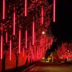 LED Meteor Shower Solar Lights Outdoor,DINOWIN Waterproof Garden Lights 30cm 10 Tubes 360LEDs Falling Lights Raindrop Lights,Holiday Party Wedding Christmas Tree Decoration String Lights (Red)