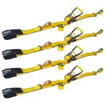 Autofonder Heavy Duty Adjustable Car Tie Down Kit with Snap Hooks -Break Strength 10,000 lbs-Working Load 3333 lbs-2 Inch x 114 Inch - 4 Pack Axle Tie Down Straps (Yellow)