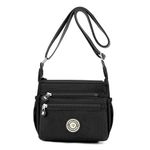 YYW Womens Multi-Pocket Casual Cross-Body Bags Waterproof Nylon Shoulder Bags Messenger Handbag for Shopping Hiking Daily Use (M-Solid Black)