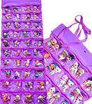 HOME4 LOL Toys Hanging Over The Door Storage Organizer Carrying Travel, 40 Clear View Pockets, Roll Up, for Small Dolls, Cars, Jewelry, Hair Accessories, Arts & Crafts, Bead, Sewing and More (Purple)