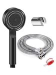 BATH GURU BGBHS001 ABS 9 Inch High Pressure Multi Function 5 Mode Spray Handheld Shower for Bathroom Black Round (With 1.5 Mtr Chrome Plated Shower Tube Hose Pipe)