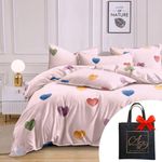 Antalya Decor Queen Size Cotton bedsheet 160 GSM 90 * 100 inches Glace Cotton with Free Jute Bag Size 8x8 inch (Hearts)