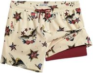 maamgic Mens 5.5 Inch Swim Trunks, Beige and Red Eagle American Flag, X-Large