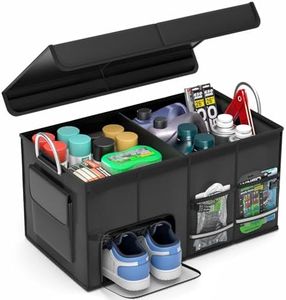 Car Trunk Organizer, Vehicle Boot Organizer 60L Collapsible Multi Compartment Boot Tidy Storage Box for SUVs, RV, Sedans, 600D Adjustable Auto Back Cargo Organisers Car Accessories (Black-55L)