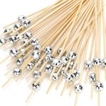 SEANSDA Cocktail Picks, Disco Ball Decorative Toothpicks for Appetizers, Fancy Bamboo Skewers for Appetizers Drinks Food Disco Party Decorations, 4.7 Inch Long Silver Wooden Cocktail Sticks 100PCS