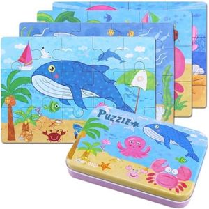 BBLIKE Jouet Puzzle Enfant, 4 Degrés Variables D'outil d'apprentissage, Jouet Éducatif Parfait Cadeau Anniversaire pour Garçons Filles de 3+ Ans(Organismes Marins)