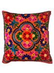 Original kikan Suzani Multi Colour Floral Embroidery 16"x16" 40 x 40 cm Indian Ethnic Cushion Cover Takiya Sofa pillow Zipper Back