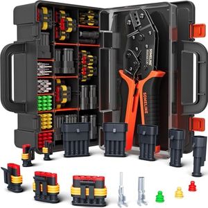 SOMELINE Waterproof Automotive Electrical Connector Crimping Tool Kit, 1/2/3/4/5/6 Pin Automotive Wire Connectors, 0.34–2.5mm² Ratchet Crimping Pliers for Car, Motorcycle, Marine