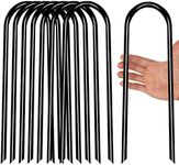 Heavy Duty Trampoline Stakes Anchors High Wind Stakes U- Shaped Sharp Ends Ground Anchor Galvanized Steel 11.8inch Safety Stakes for Soccer, Tents and Garden Decorations (Black 8pcs)