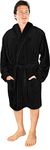 NY Threads Luxury Men’s Dressing Gown Super Soft Fleece Bath Robe Cozy Shawl Collar Loungewear and Nightwear, Large, Black