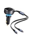 Baseus Car Charger for Cellular Phones with Cigarette Lighter Extension Slot (Retractable 60W C + (C+IP) Cable), Black