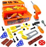 Big Mo's Toys Tool Box - Pretend Play STEM Three Tier Educational Tool Kit with Air Power Drill for Kids Toddler Gift of All Ages - 46 Piece Set