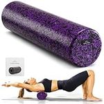 EVEREST FITNESS Foam Roller - Medium Hard for Yoga Gym Pilates - Large Foam Roller for Muscles - Long Back & Leg Roller w Exercise Book & Transport Bag - Black/Purple 60cm (24.6")