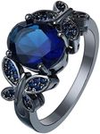 ANAZOZ Womens Rings Anniversary,Women Ring Copper Butterfly with Oval Cubic Zirconia Promise Ring Bands for Women Black Dark Blue Ring Size P 1/2