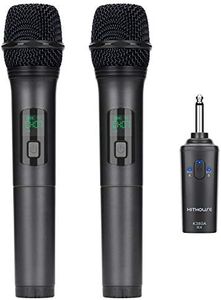 Kithouse K380A Wireless Microphone Karaoke Bluetooth Microphone Wireless With Rechargeable Receiver System - UHF Dual Handheld Dynamic Mic Set For Karaoke Singing Speech Church (Elegant Black)