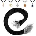 Kurtzy 50 Pack Black Waxed Necklace Cord with Chain and Lobster Clasp - 48.5cm / 19.09 Inches - Bulk DIY Polyester Jewellery Making Rope for String Pendant Necklaces, Bracelets & Anklets