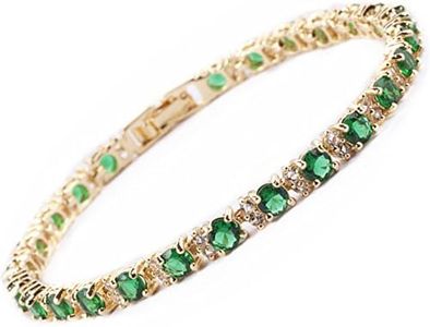 RIZILIA Eternity Tennis Bracelet for Women with Round Cut CZ Simulated Green Emerald in 14K Yellow Gold Plated, 6.5" + 1" Bracelet Extender