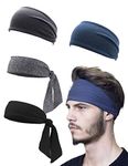 Sport Headband for Men and Women, Head Tie, 4pcs Unisex Sweatband for Tennis, Fitness, Running,Yoga, Basketball, Lightweight Stretchy Wicking