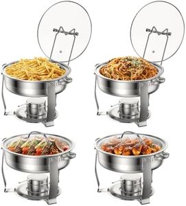 BriSunshine 4 Packs 3 QT Round Chafing Dish Buffet Set, Stainless Steel Chafing Dishes with Glass Lid & Holder, Food Warmer for Parties Weddings Banquets Events